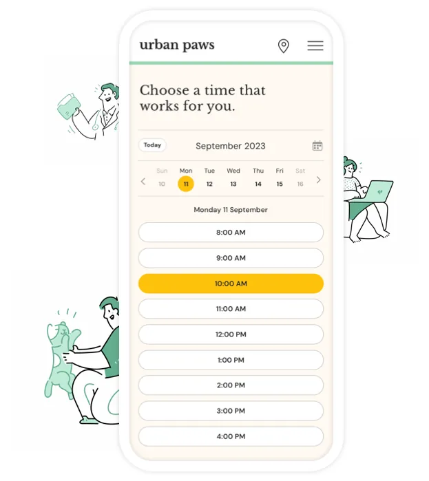 A veterinary website's appointment scheduling screen