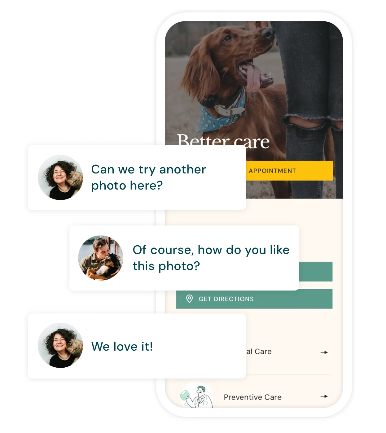 Custom edits being made to a veterinary website design