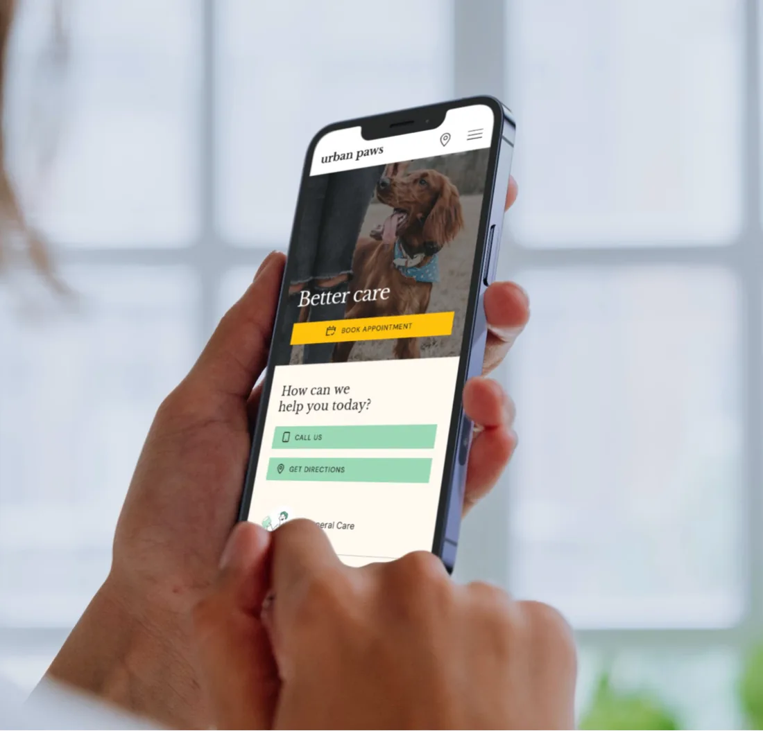 A launched veterinary website viewed on a phone