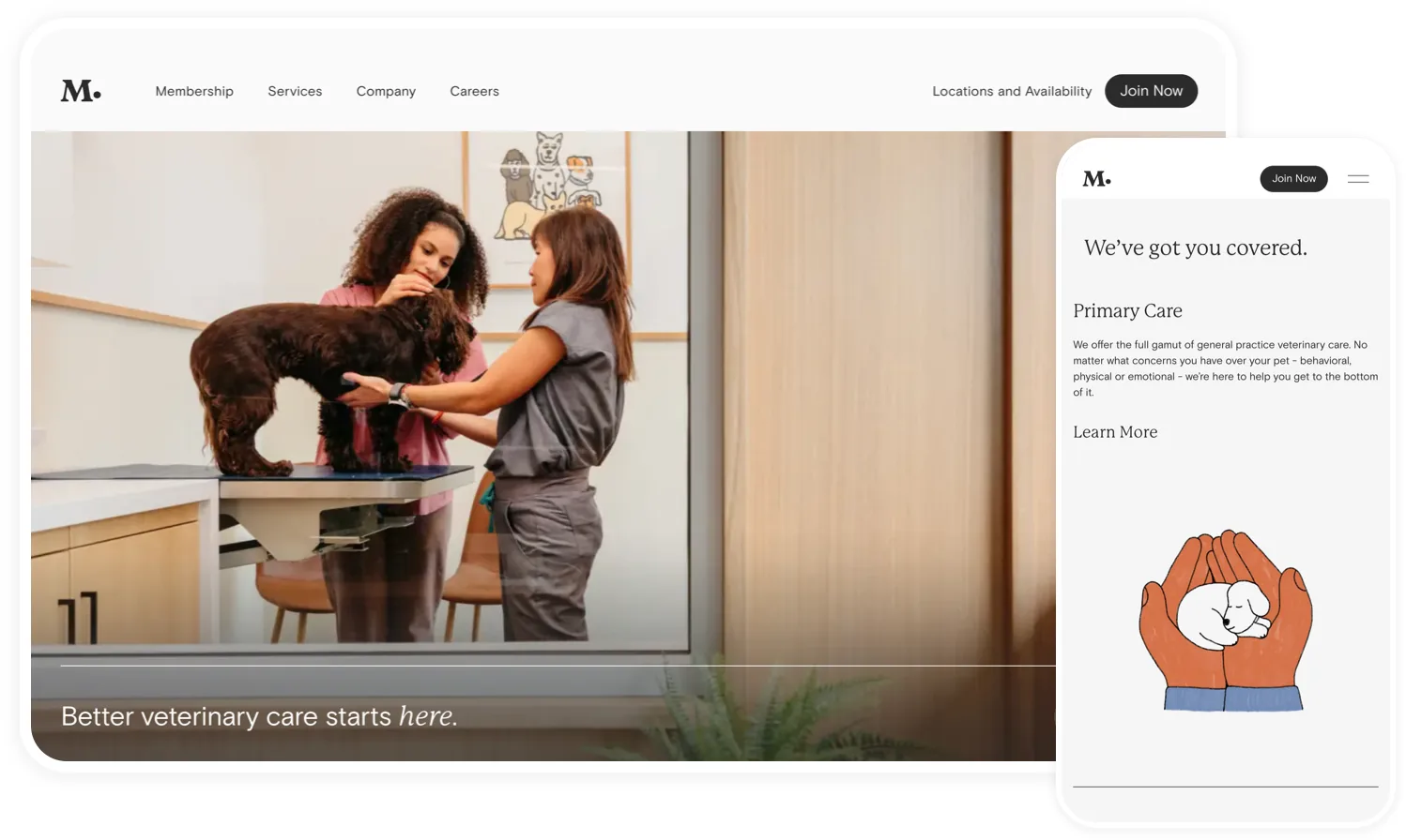 The Modern Animal veterinary website shown on desktop and mobile